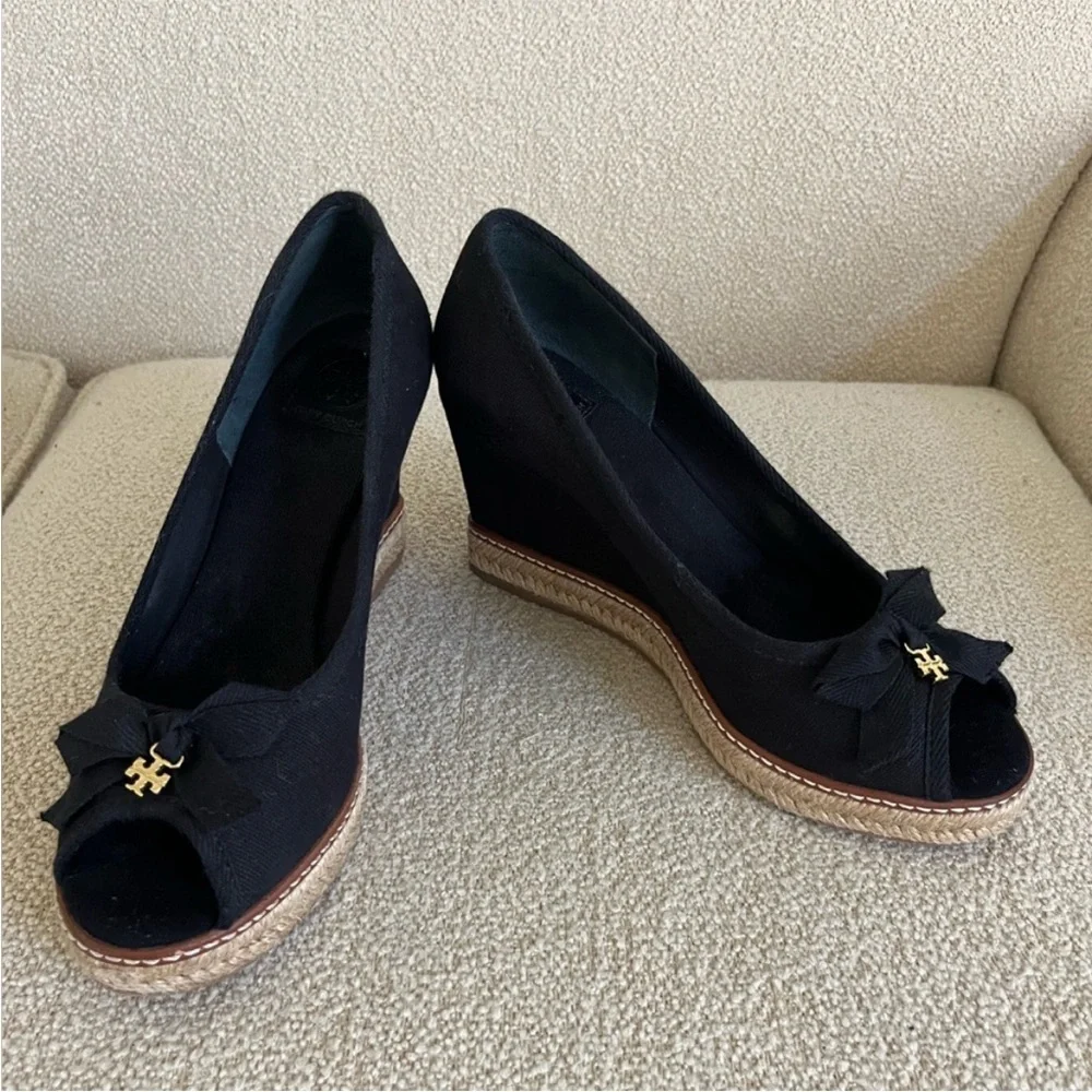 Tory Burch Open toe Jackie wedges.